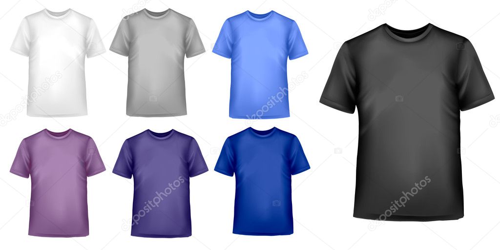 Black and white men polo shirts and t-shirts. Photo-realistic vector ...