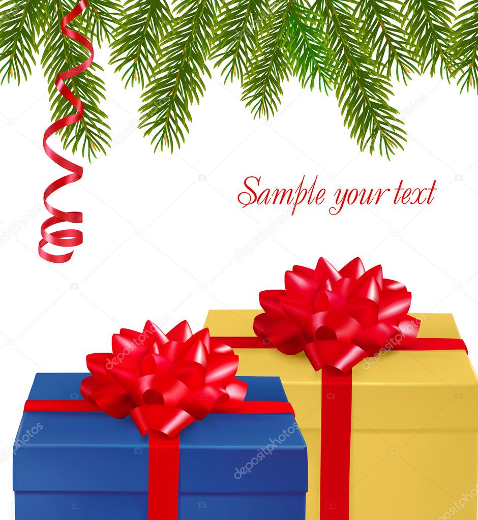Christmas background with gift boxes . Vector.