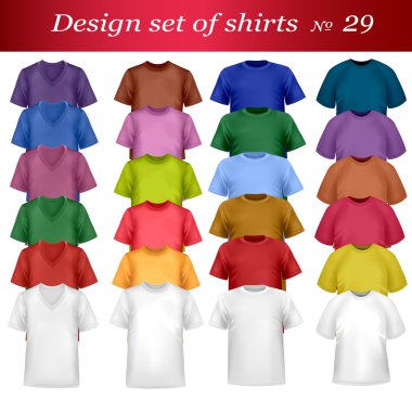 Color and white men polo shirts and t-shirts. Photo-realistic vector illust clipart