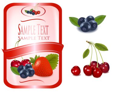 Red label with berries. Vector. clipart