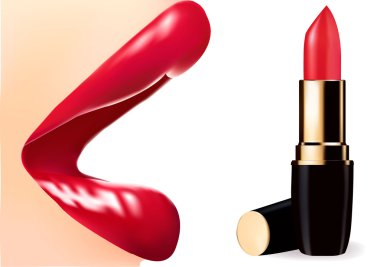 Red lips and a lipstick. Photo-realistic vector illustration. clipart