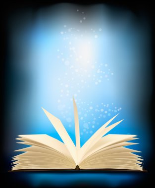 Opened magic book with magic light. vector illustration. clipart