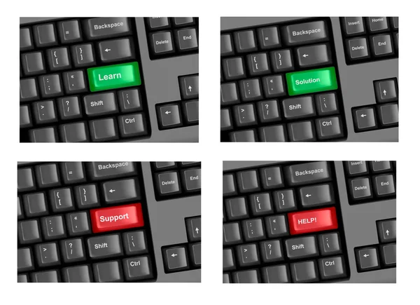 Чотири клавіатури з зеленими клавішами. Навчайся і вирішуй. Векторні — стоковий вектор