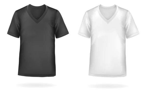 Camisetas de hombre blanco y negro. Ilustración vectorial fotorealista — Archivo Imágenes Vectoriales