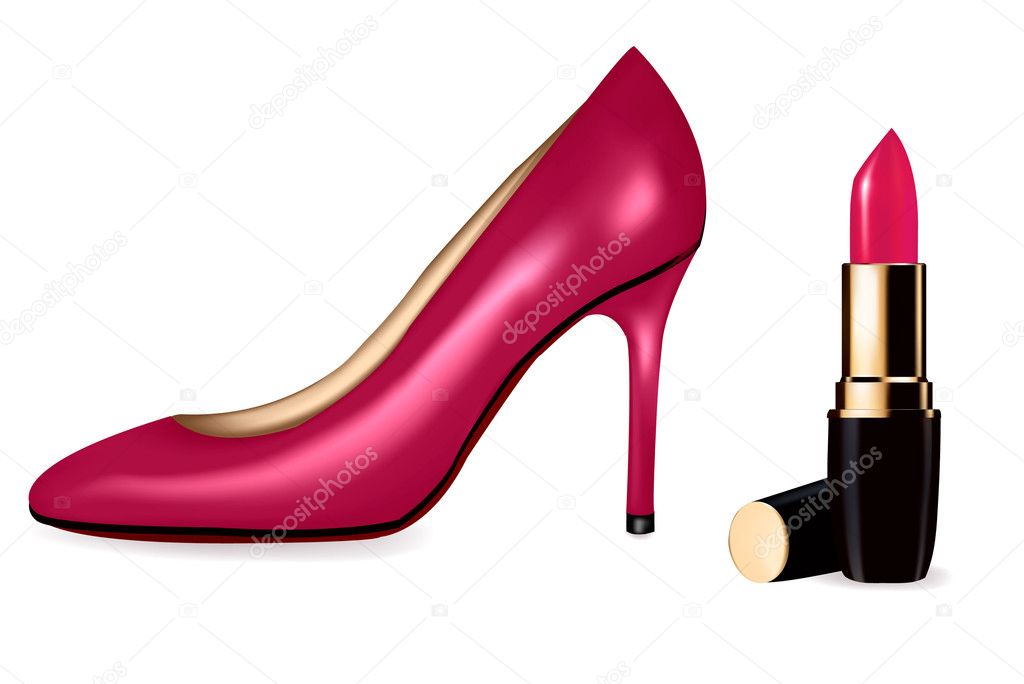 Sexy high heel shoes shoes and lipstick. Vector illustration.