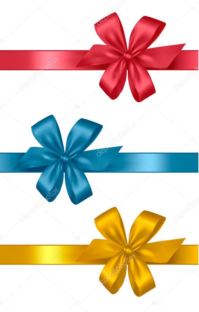 Collection of colored gift bows with ribbons. Vector.
