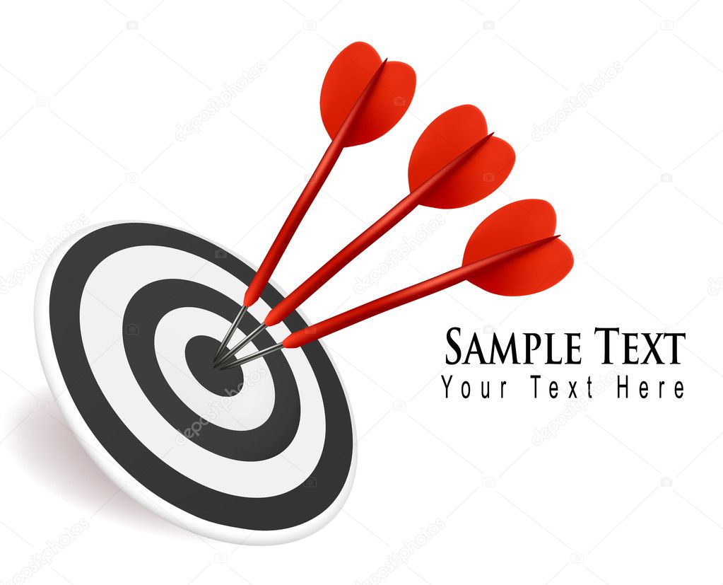 Three darts hitting a target. Success concept. Vector illustration