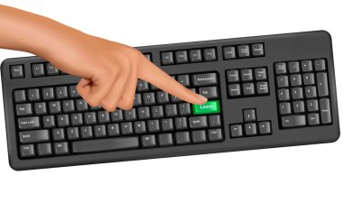 Hand touching key help. Vector. clipart