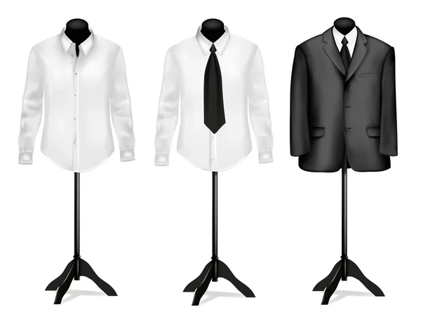 Costume noir et chemise blanche sur mannequins. Illustration vectorielle . — Image vectorielle