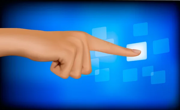 Hand aanraken van een knop. oplossing concept. vector. — Stockvector