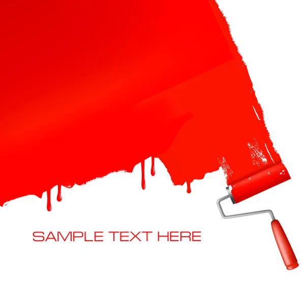Pinceau rouge peignant le mur blanc . — Image vectorielle
