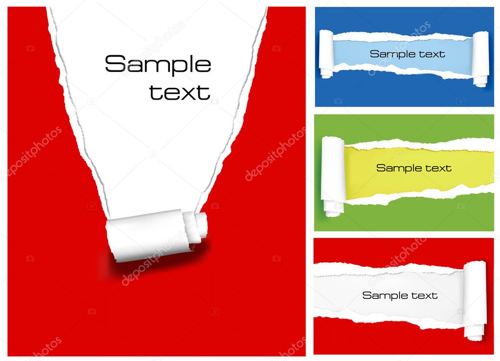 Set of ripped colorful paper backgrounds. Vector illustration