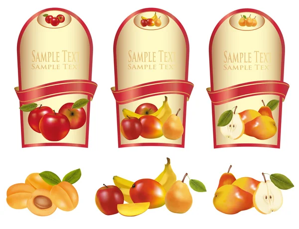 Étiquettes avec différentes sortes de fruits. Vecteur . — Image vectorielle