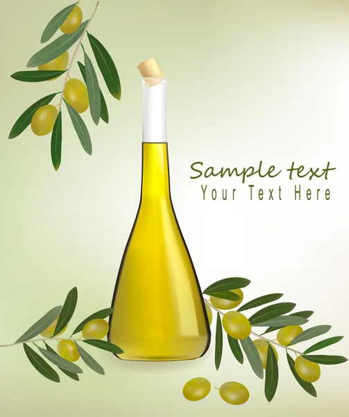 Botella de aceite de oliva con aceitunas y especias. Vector . — Archivo Imágenes Vectoriales