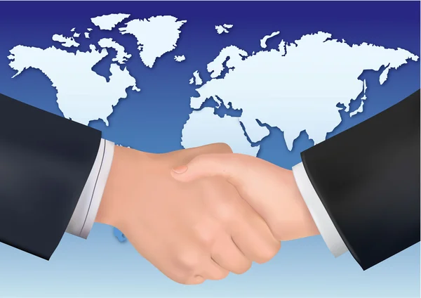 Business handshake on the background of the Earth. Vector.
