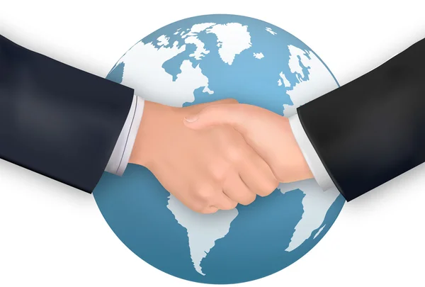 Business handshake on the background of the Earth. Vector. — Stock Vector