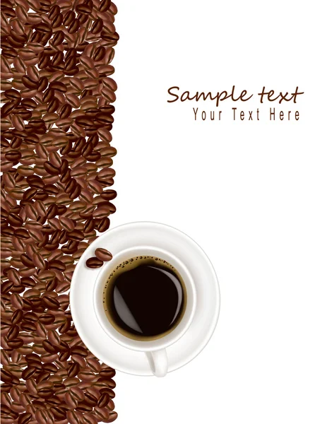 Design avec tasse de café et grains de café. Vecteur . — Image vectorielle