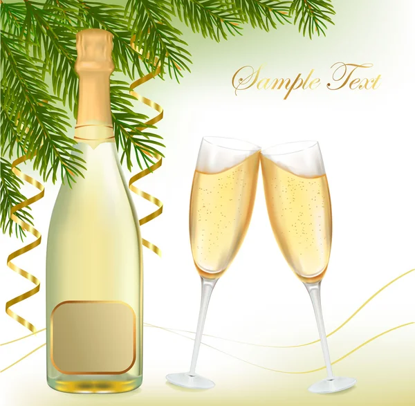 Векторная иллюстрация. Два бокала шампанского и бутылка . — стоковый вектор