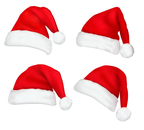 Conjunto de chapéus vermelhos de Pai Natal. Vetor . — Vetor de Stock