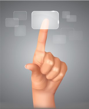 The hand on the flow of several button. Solution concept. Vector illustrati clipart