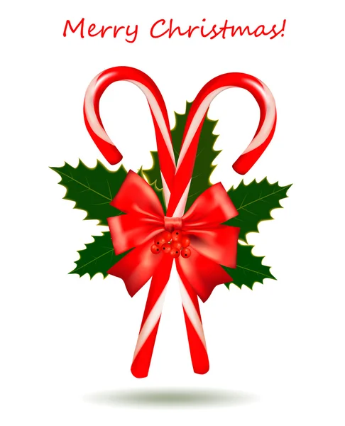 Bastoncino di zucchero natalizio rosso lucido con fiocco. Illustrazione vettoriale . — Vettoriale Stock