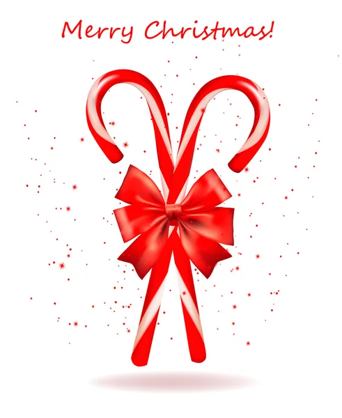 Bastón de caramelo rojo brillante de Navidad con lazo. Ilustración vectorial . — Vector de stock