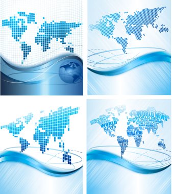 Four Business abstract backgrounds with world map. Vector illustration. clipart