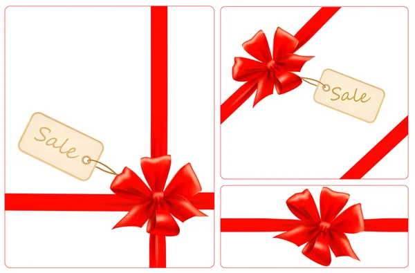 红色礼品蝴蝶结丝带和销售标签。矢量. — 图库矢量图片