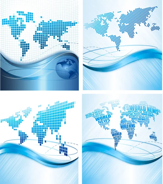 Четыре бизнес абстрактных фона с картой мира. Векторная иллюстрация . — стоковый вектор