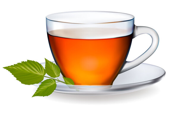 Cup of tea with leaves. Vector illustration.
