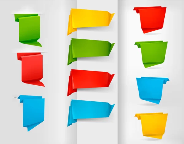 Große Sammlung bunter Origami-Papierbanner. Vektorillustration. — Stockvektor