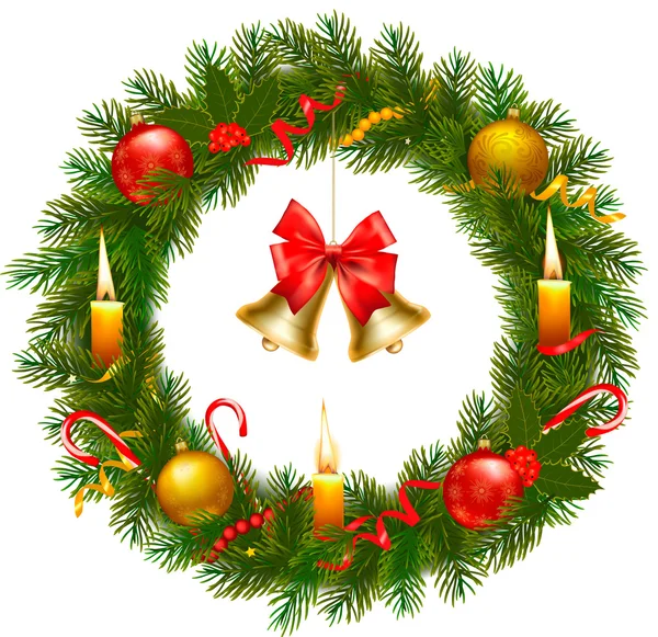 Karácsonyi koszorú a karácsonyfa és bell. Vektoros illusztráció — Stock Vector