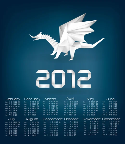 2012 year calendar with origami dragon. Vector. — Stock Vector