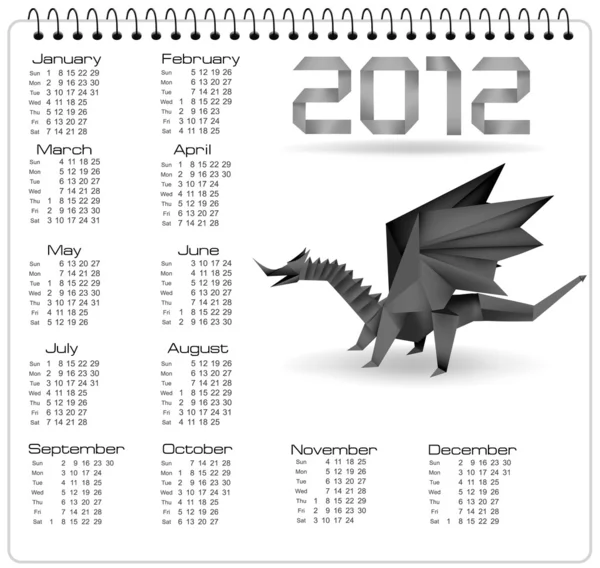 Kalendarz 2012 rok smoka origami czarny. wektor. — Wektor stockowy