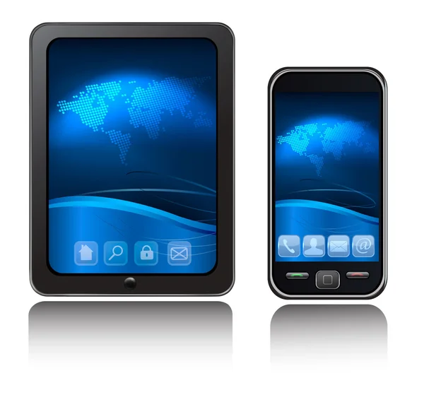 Tablet PC en mobiele telefoon. vector. — Stockvector