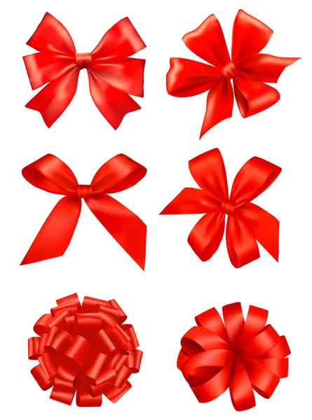 Collection of red bows with ribbons. Vector. — Stock Vector