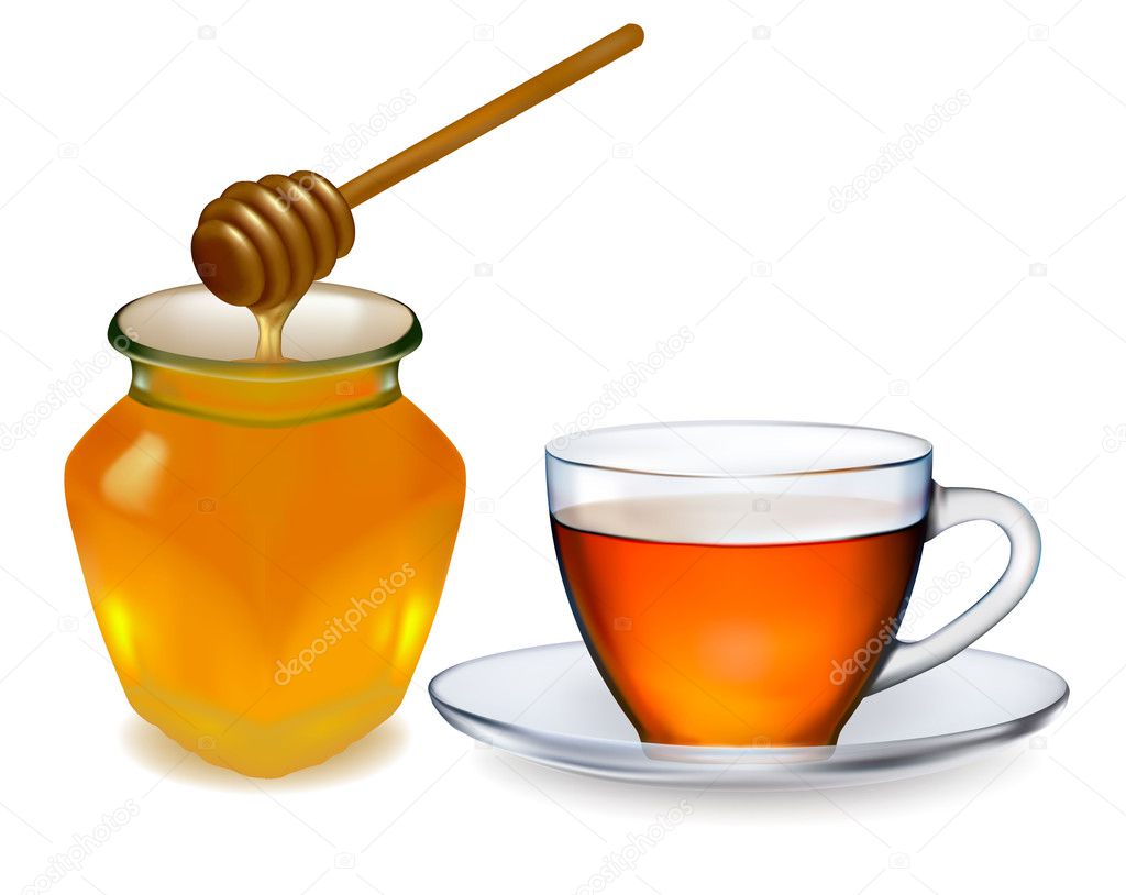 Cup of tea with honey. vector illustration.