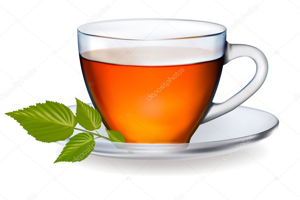 Cup of tea with leaves. Vector illustration.