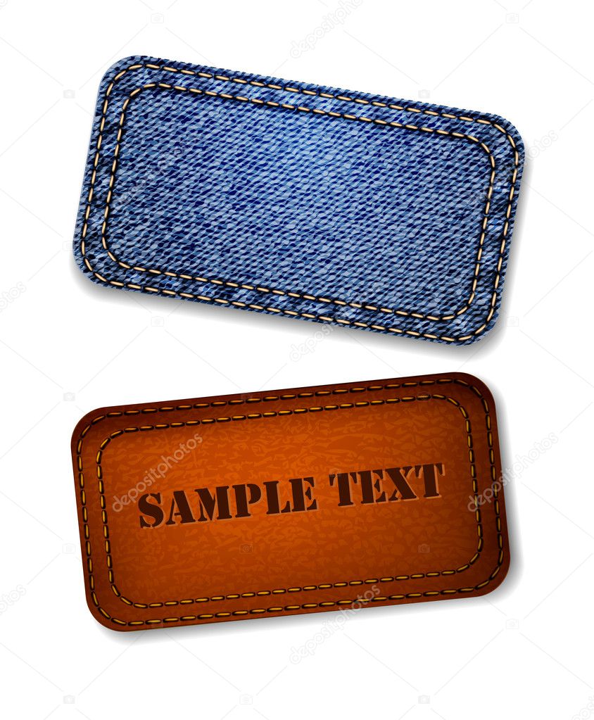 Jeans and leather label. Vector.