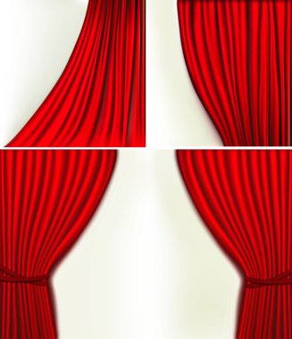 Set of backgrounds with red velvet curtain. Vector illustration. clipart