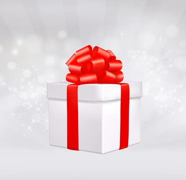 Χριστούγεννα φόντο με συσκευασία δώρου, με κόκκινο φιόγκο. εικονογράφηση φορέας. — Διανυσματικό Αρχείο