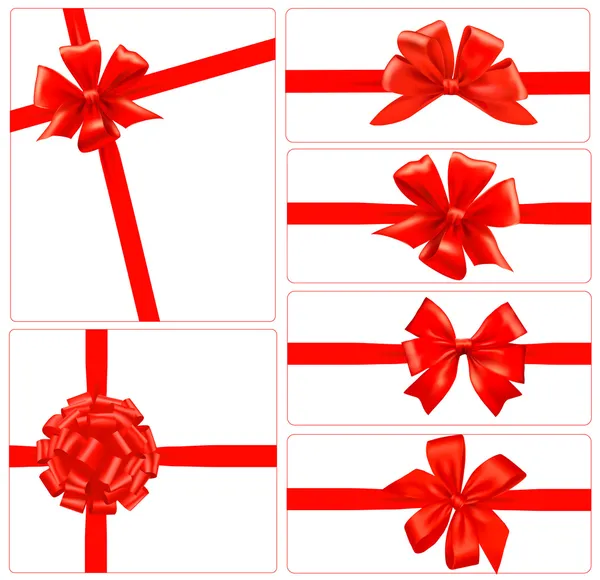 Uppsättning röda gåva bågar med band. vektor. — Stock vektor
