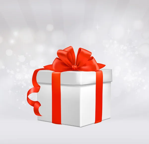 Fond de Noël avec boîte cadeau avec arc rouge. Illustration vectorielle . — Image vectorielle