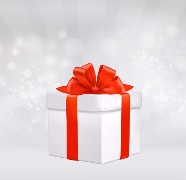 Fondo navideño con caja regalo con lazo rojo. Ilustración vectorial . — Archivo Imágenes Vectoriales