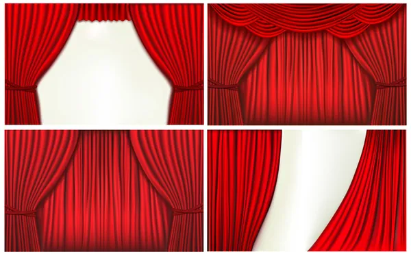 Set of backgrounds with red velvet curtain. — Stock Vector