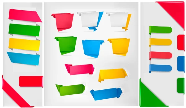 Nagy gyűjteménye színes origami papír szalagok és matricák. Vektor Ilus — Stock Vector