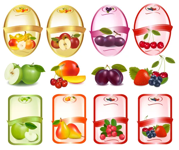 Zestaw etykiet z jagód i owoców. — Wektor stockowy