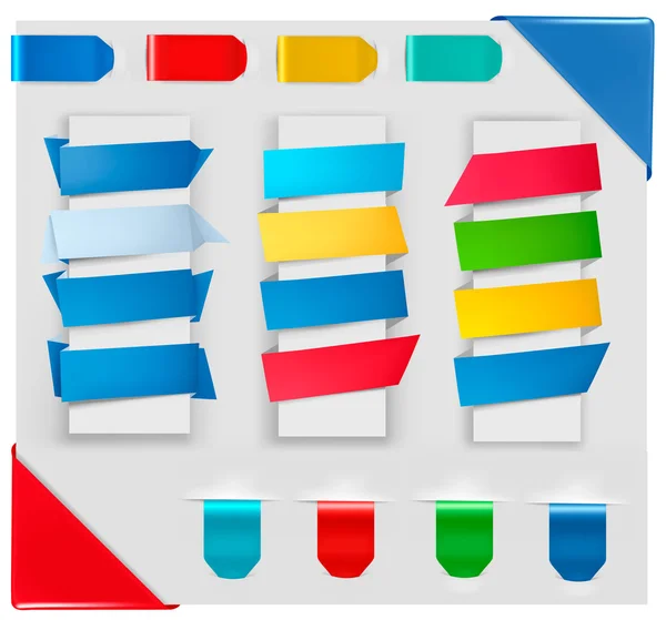 Grande coleção de banners de papel origami coloridos e adesivos. Vetor illus —  Vetores de Stock