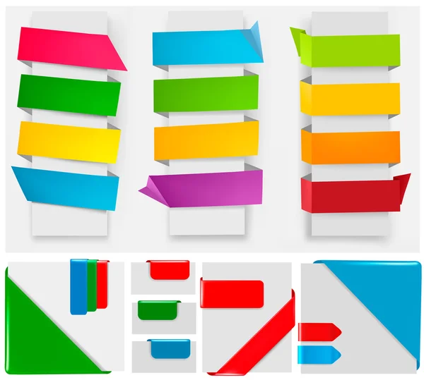 Grande collezione di banner e adesivi colorati di carta origami. Illus vettoriale — Vettoriale Stock