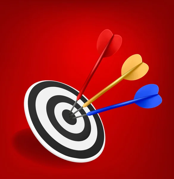 Colorful darts hitting a target. Success concept. — Stock Vector